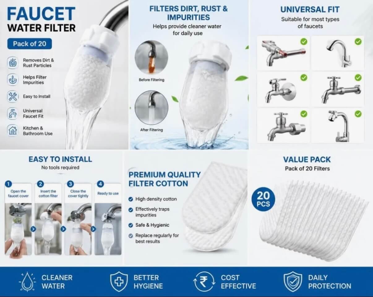 Faucet Filter Cotton Bag (25 পিচ + 2 পিচ T-Strap) কলের পানি রাখুন ময়লা ও মরিচামুক্ত - Image 2